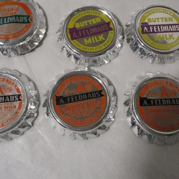 Vintage Lot of 17 A. Feldhaus Dairy Foil Milk Bottle Caps Lids Reading Ohio - Picture 2 of 4